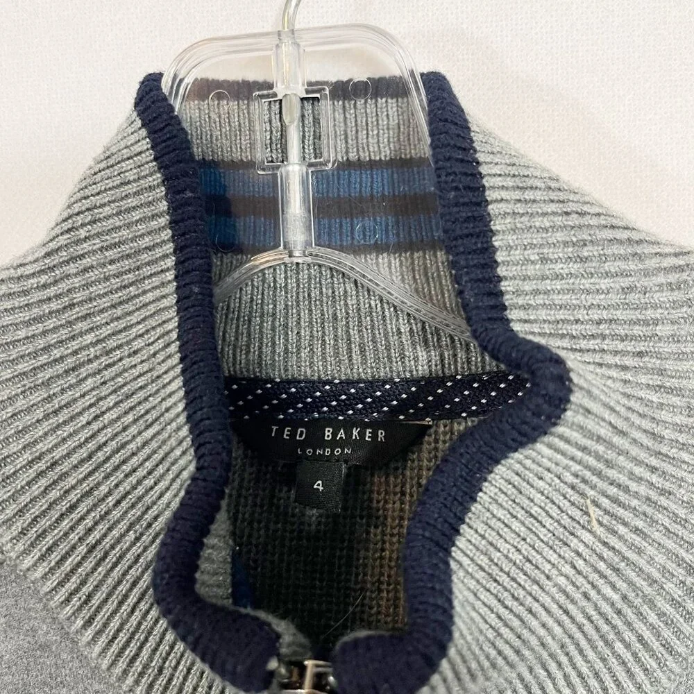 Ted Baker Patrik Slim Fit Zip Sweater in Gray‎ Ribbed Knit - Men's Size 4, Large